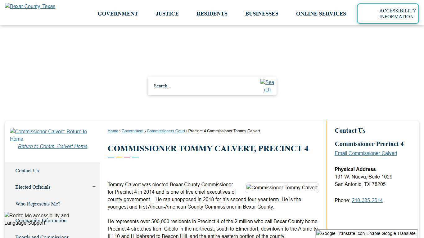 Commissioner Tommy Calvert, Precinct 4 | Bexar County, TX - Official Website
